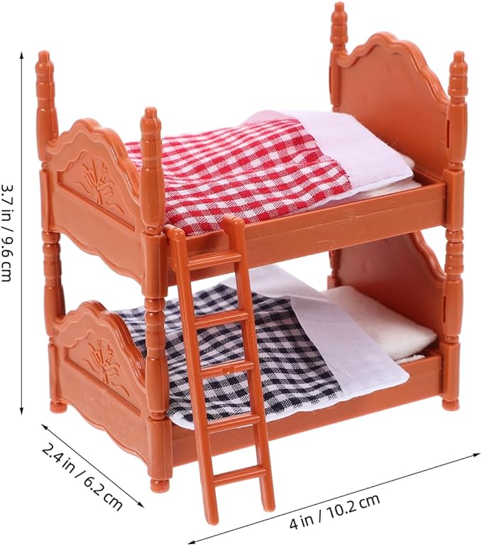 SOIMISS Dollhouse Bunk Bed Decoration, Mini Doll House Double Beds with Ladder Ornament Dollhouse Accessories 1:12 Scale Miniature Scene DIY Kit, 4 Inch
