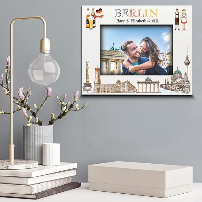 BELLA BUSTA-Personalized Europe Travel Picture Frame– Custom Print Photo Frame with City & Country-Honeymoon, Vacation, Adventure, Favor Keepsake (Berlin (5x7 Horizontal))