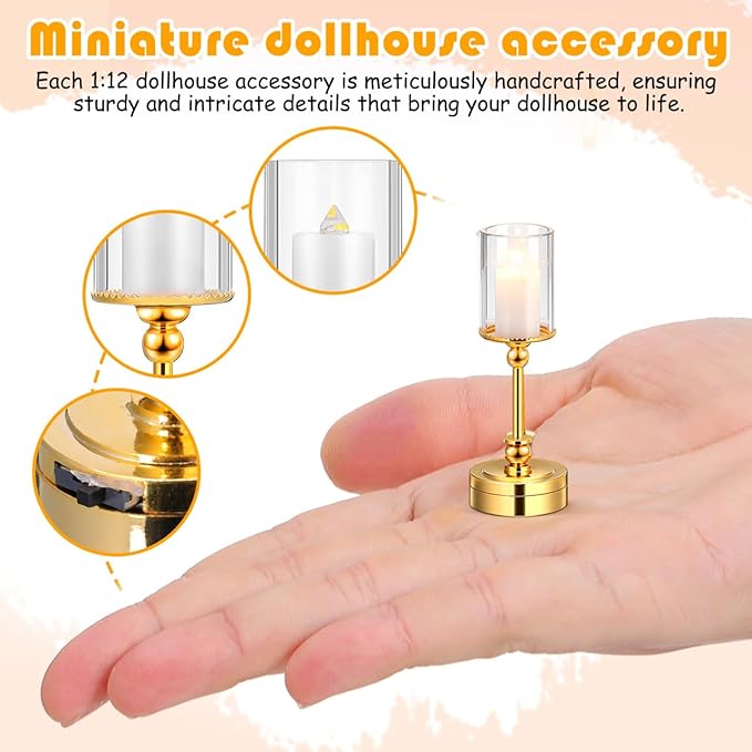 TOYANDONA Dollhouse Miniature Table Lamp – 1:12 Scale Glass Dome Candle-Style Light, Battery Operated Decorative Dollhouse Lighting for Indoor Outdoor Doll House Furniture & Room Decor