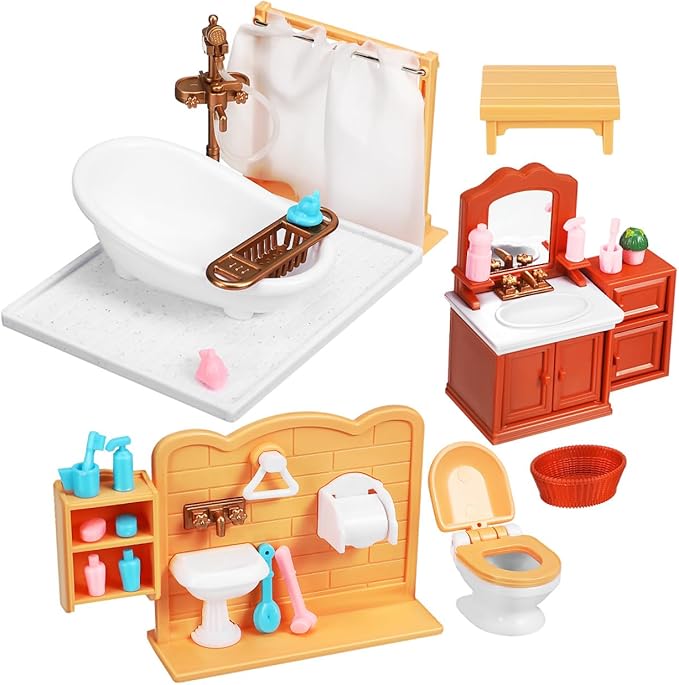 Wakauto 1:12 Scale Dollhouse Bathroom Furniture Set - Miniature Bathtub, Sink & Cabinet with Realistic Details for Adult Collectors and Creative Play, DIY Adornments and Display