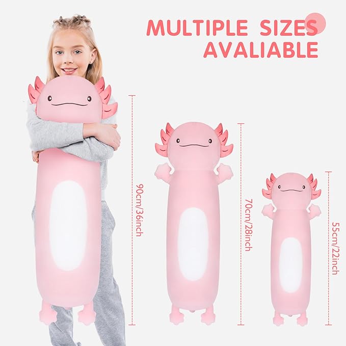 22" Giant Pink Axolotl Stuffed Animal, Cute Soft Long Axolotl Plush Large Body Pillow Big Squishy Plushies Toy, Gift for Kids, Boys, Birthdays
