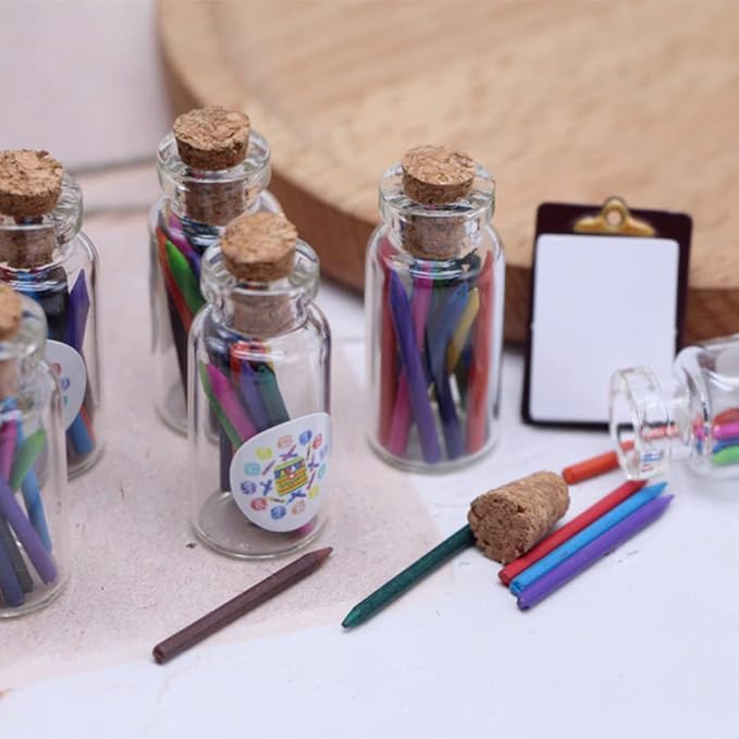 ARTIBETTER 3 Set Dollhouse Crayons Mini Brands Foodie Miniature Bottled Crayons Mini Verse Make It Food Miniatures House Bottled Plastic Cosplay School Supplies Ob11