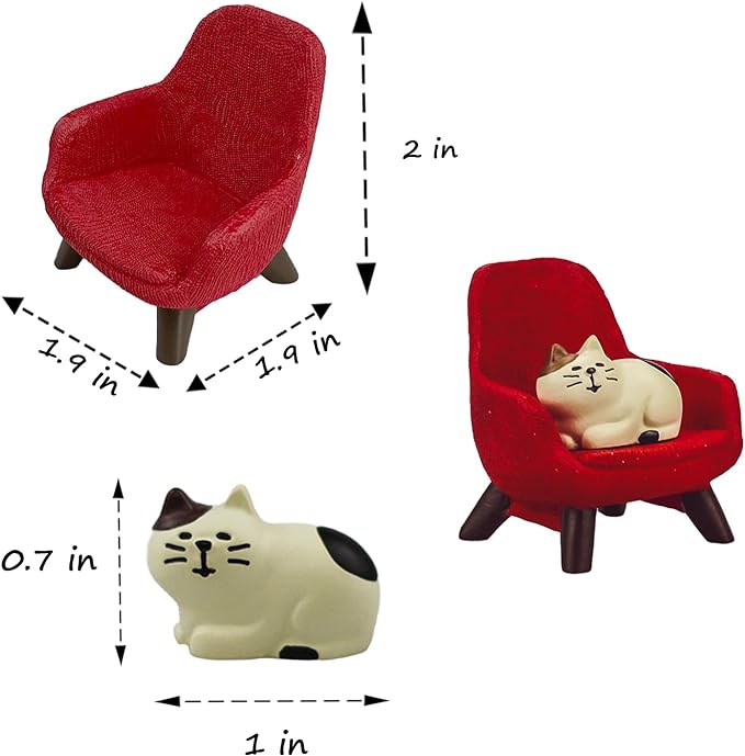 Refintural Miniature Cat Figurines with Small Sofa - Resin Mini Cat Figures, Kitten Miniature Desk Accessories - Perfect Cute Cat Gift for Cat Lovers (Red Sofa)