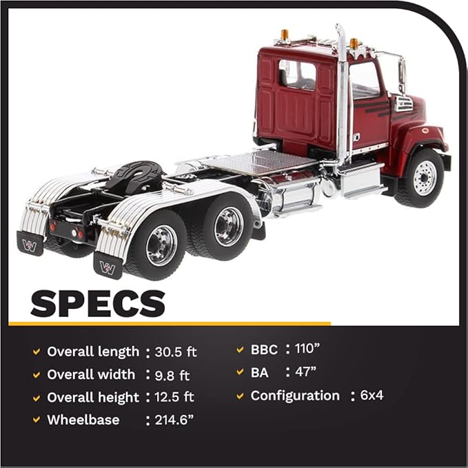 Diecast Masters Western Star 4700 SF Tandem Day Cab Tractor Metallic Red 1/50 Diecast Model