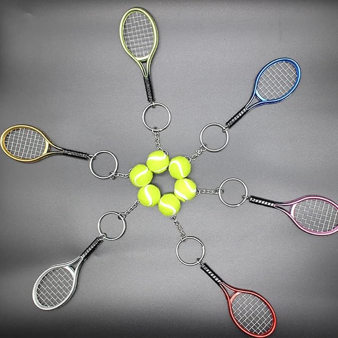 JINZHOUFZ Color Mini Tennis Racket with Ball Keychain Key Ring
