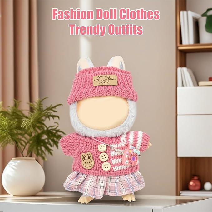 Clothes for Lububu 17cm Dolls(NO Doll) for Lububu Doll Outfits with Accessories Suit for Lububu Cute Stylish Dress Up Set Rose Red