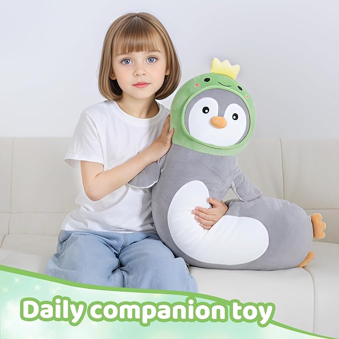 36 inch Long Penguin Plush Toy, Big Stuffed Animal with Cute Dinosaur, Cuddle Sleeping Body Pillow Penguin Plushies Gifts for Kids Boys Girls, Birthday, Halloween, Christmas