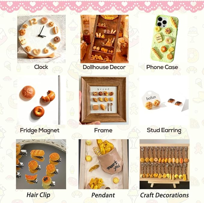 BoFUN DIY Mini Food Craft Kit for Kids Ages 8-12, Teens & Girls & Women, Miniature Makers Air Dry Resin Clay Set, Birthday Gift for Craft Lovers, Dollhouse Collectors& Family Activity (Bake DIY)