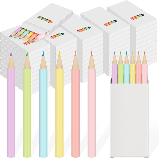 Ctosree 50 Packs Macaron Pastel Mini Colored Pencils Bulk 3.5'' Coloring Drawing Pencil in Boxes Valentine's Day Gifts for Kids Adult Classroom 100th Day of School Painting Party Favor, 6 Per Pack