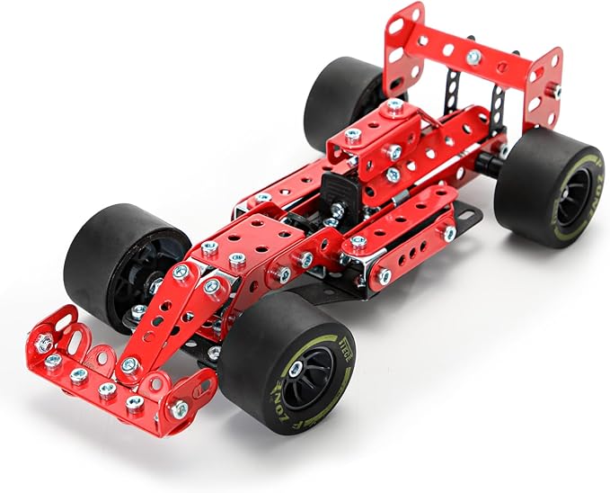 BESTYMXY Building Kit Car Model, 1:20 Scale Race Car Metal Model STEM Project Building, Assembly Toy Set STEM Projects Toys for Boys 8-12, Red Vehicle DIY Assembly Metal Model