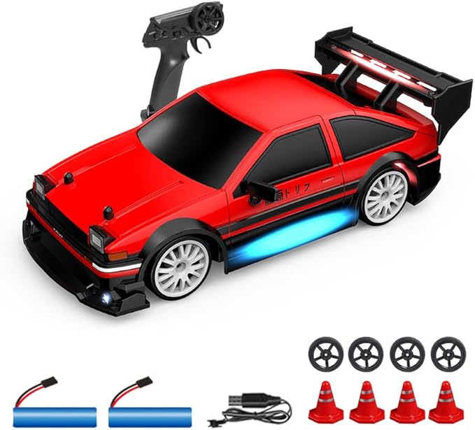 1:24 Scale RC Drift Car, 30KM/H 4WD 2.4GHz Remote Control Cars with LED Light, Racing and 4 Drifting Wheels, High Speed RC Racing Cars Perfect Toy Gift for Teen Adults