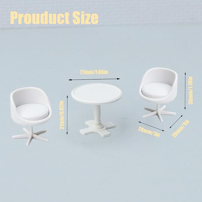 6Pcs 1:30 Scale Miniature Chair, Mini Plastic Chairs and Table, Mini Backrest Swivel Egg Chair, Miniature Furniture for Mini House Accessories Gardening Scene Ornaments
