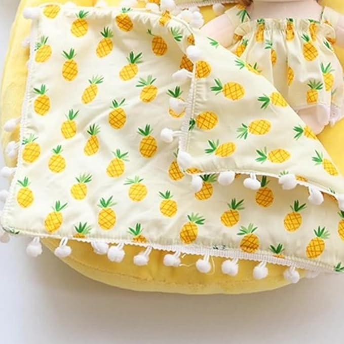 Mini Bed for Labubu Sofa, Doll House Furniture for Labubu Bedroom, Cute Doll Bed with Pillow and Blanket for 17cm Doll, Dollhouse Accessories for Labubu Decor or Collectors (Pineapple)