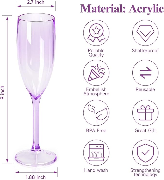 XUWAIDSGN 24 Pcs Reusable Champagne Flutes Plastic Wine Glasses Bulk Vintage Champagne Flutes Mimosa Bar Glasses Stemmed Drinking Cups 5.4OZ for Christmas Birthday Wedding Bride
