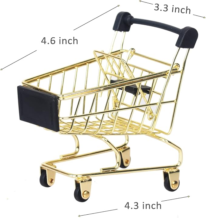 Mini Shopping Cart， Supermarket Handcart Mini Shopping Cart Mini Supermarket Storage Toy Decorative Ornaments for Storage Toys (Toy Shopping cart Gold)