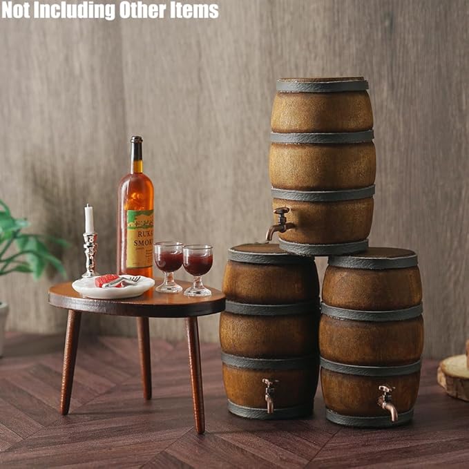 Odoria Dollhouse Wine Barrel and Glasses: 5Pcs 1/12 Scale Miniature Aging Barrels for Rustic Garden Retro Farmhouse Vintage Restaurant Bar Kitchen - Mini Drinking Liquor Alcohol Props DIY for Craft