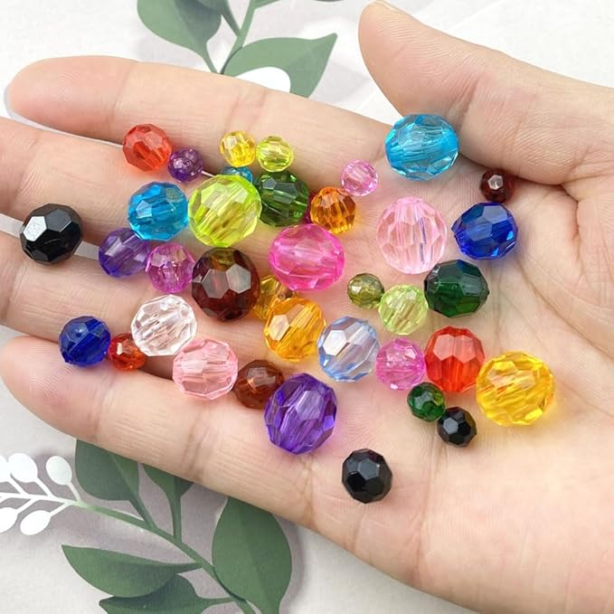Jmassyang 200 Pieces 10mm Acrylic Round Faceted Beads Loose Crystal Plastic Spacer Beads Colorful with Hole for Jewelry Making DIY Bracelet Necklace Earring Keychain(Transparent)
