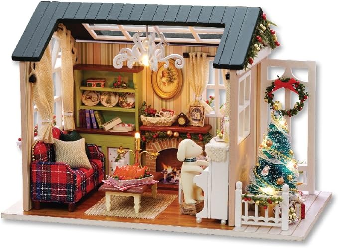 Christmas DIY Miniature Dollhouse Kits - Wooden Mini Model House with LED Lights, Tiny Furniture & Accessories – Craft Building Kits for Adults – Birthday Valentine's Gift - Holiday Times