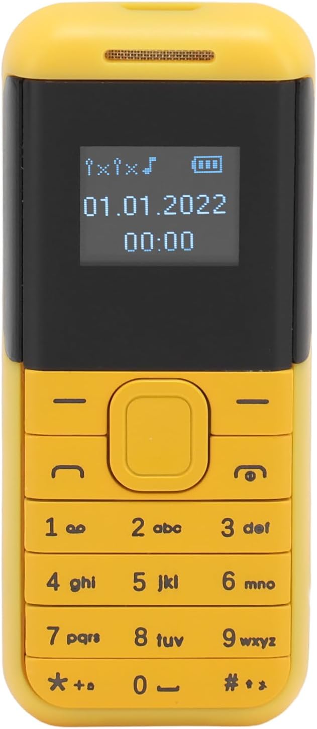 GOWENIC Small Mini Phone, 2G GSM Dual SIM Unlocked Smartphone, 0.66inch Screen 380mah Small Smartphone, Bluetooth Sound Player Basic Phone (Yellow)