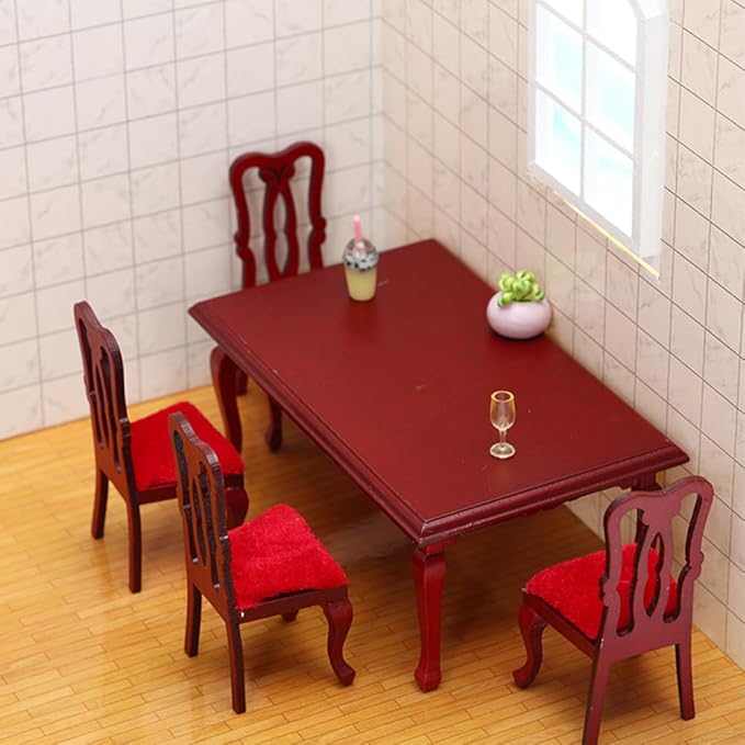 NUOBESTY 5-Piece Miniature Tables and Chairs Set 1/12 Scale Dollhouse Dining Room Furniture for Decoration