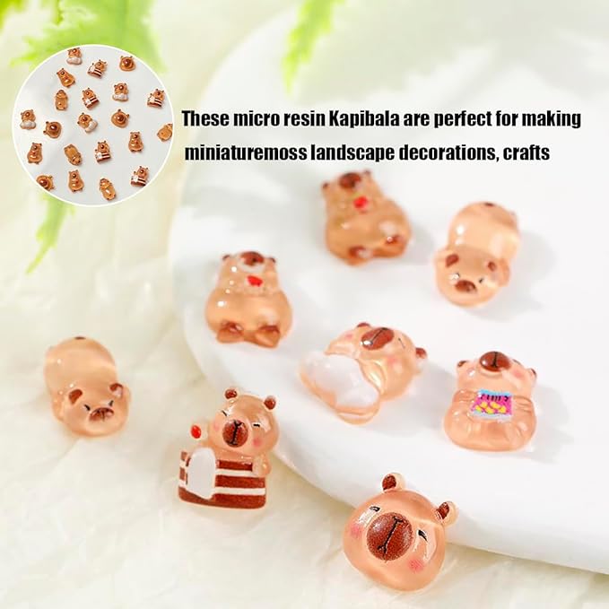 100PCS Mini Capybara Decor for Dollhouse Resin Tiny capybaras for Crafts Micro Miniature Capybara for Fairy Garden Dollhouse Micro Landscaping Decoration