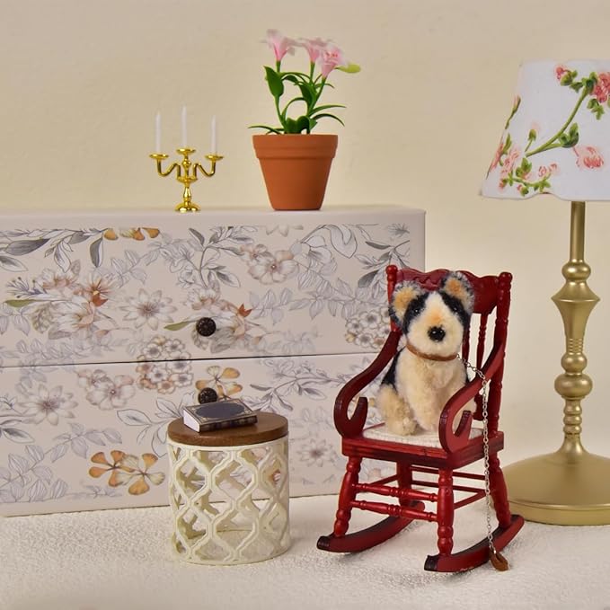 Funky Mini House Miniature Dollhouse Handmade Pipe Cleaner Pet, Mini Doll House Pet Accessory, Cute Pet Craft Gift for Dollhouse Enthusiasts (Black Foxhound)