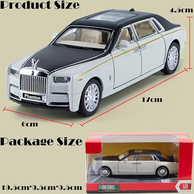 Toy Cars Phantom Model White Alloy Collectibles Diecast Vehicles with Sound and Light