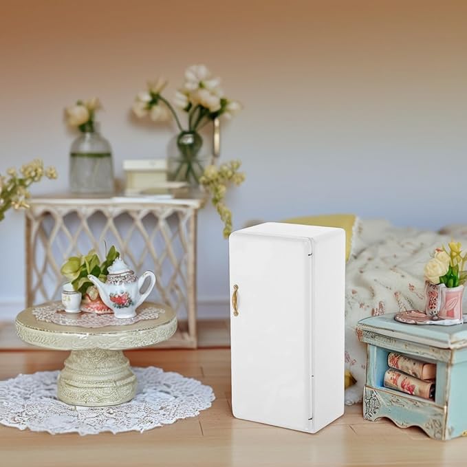 Alasum Doll House Refrigerator Mini 1/12 Scale Miniature Fridge White Mini House Kitchen Accessory for Kids' Mini Home Decor