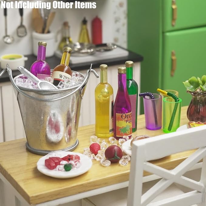 Odoria Dollhouse Drinking Beverages Miniature: 1/12 Scale Wine Liquor Ice Drinks Bottles for Fairy Elf Party Summer Beach - Mini Bar Alcohol Whiskey Cocktail Glasses Realistic Props Models