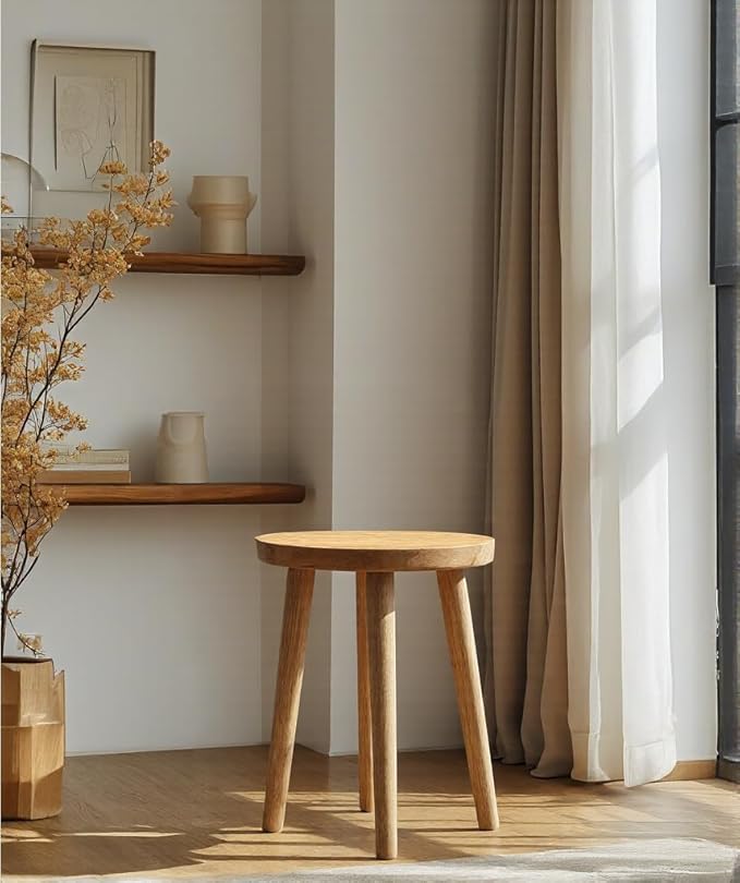 Wooden Stools Dining Chair Table Chair Dressing Stool Kitchen Bar Stool Side Table Round Suitable for Bedroom Living Room Dining humidifier Stand Plant Stand (Natural Wood Color)