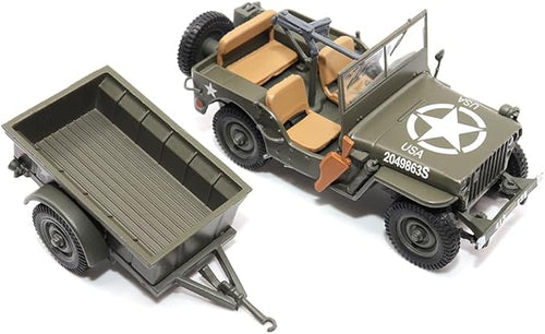 1:43 Scale Willys Jeep 1/4-Ton Utility Truck with Trailer - Militaria Diecast by Motorcity Classics