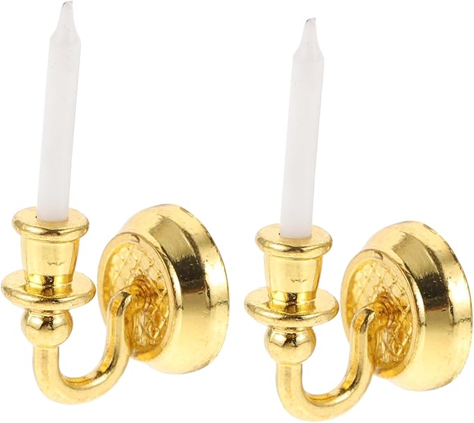 TOYANDONA 1 Pair Dollhouse Wall Light Doll House Dolls Candle Decor Home Decorations Miniature Candle Accessories Household Doll House Furniture Dolls for Dollhouse Golden Ferroalloy
