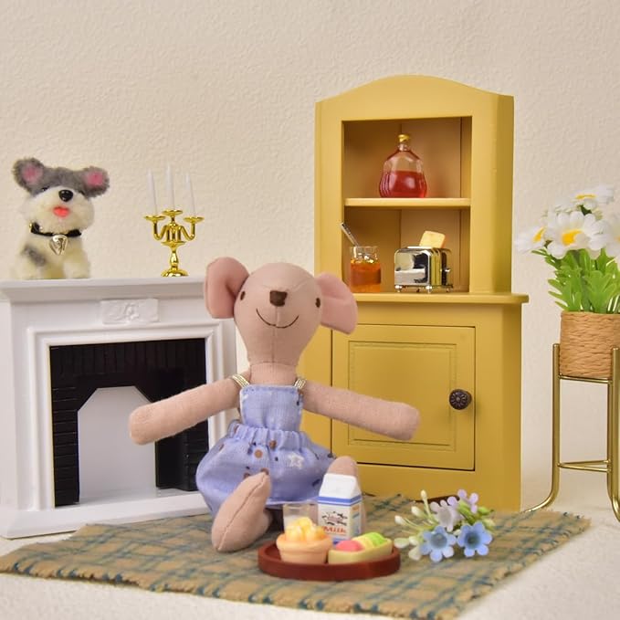 Miniature Dollhouse Closet 1:12 Scale Wooden Dollhouse Corner Cabinet for Mouse Hole Farm House - Birthday Gift for 3+ Year Old (Yellow)