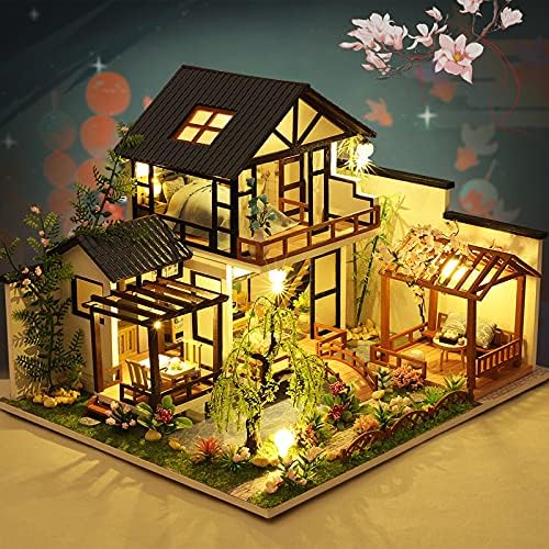 GuDoQi DIY Miniature Dollhouse Kit, Tiny House kit with Music, Miniature House Kit 1:24 Scale, Great Handmade Craft Gift for Birthday Christmas Day, Traditional Courtyard House