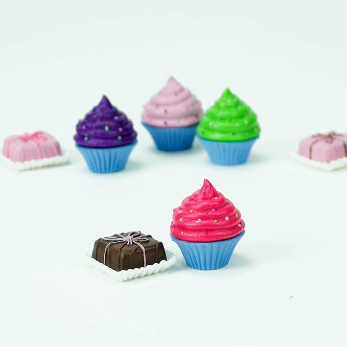 Sophia's Doll-Sized Sprinkled Cupcakes & Petit Fours Dessert Set with 8 Pretend Treats Plus Napkins for 18" Dolls, Multicolor