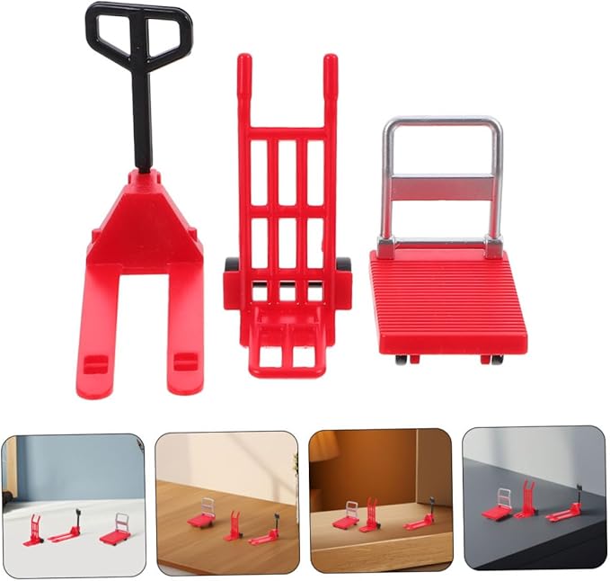 VICASKY 3sets Miniature Construction Tool Models Platform Trolley and Forklift Cart for Boys and Girls Learning Play Realistic Miniature Moving Props for Interactive Fun