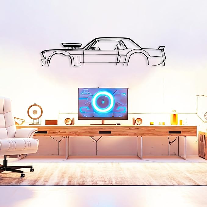 Hoonicorn Mustang Model Silhouette Metal Car Wall Art, Sports Car, Automotive Silhouette Line Decoration, Minimalist Sculpture for Garage, Man Cave, Wall Hanging, Gift for Boyfriend and Car Lovers (Black - 20 x 5.5” inch)
