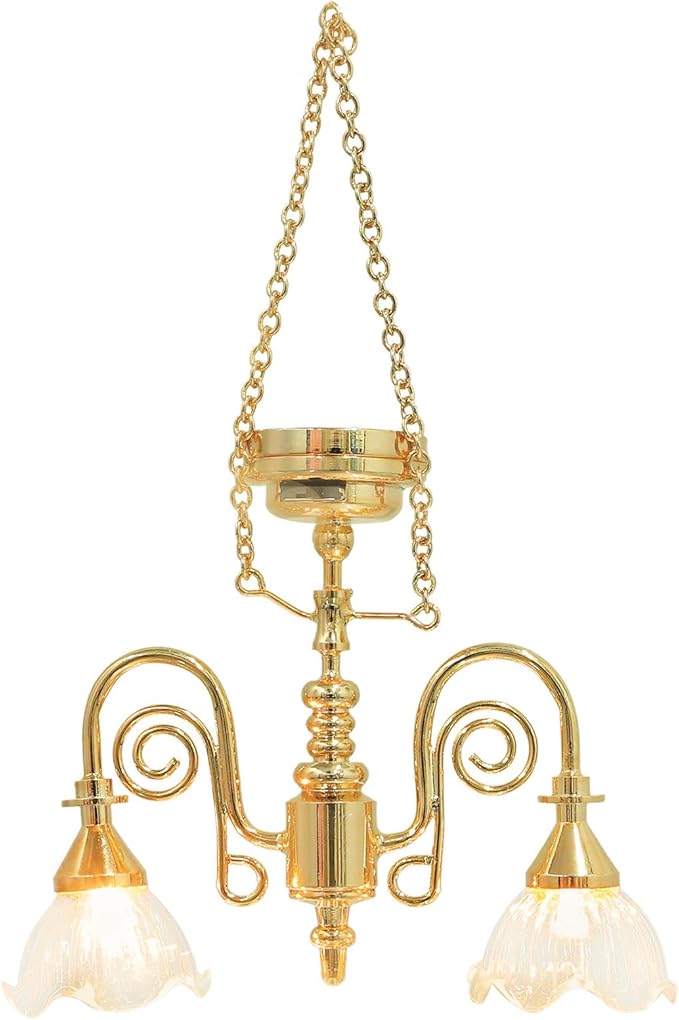 Toyvian Miniature Dollhouse Chandelier: 1/12 Scale Dollhouse Ceiling Lamp Led Battery Operated, Chrystaline Miniature Lamp for Doll House Decoration Accessories