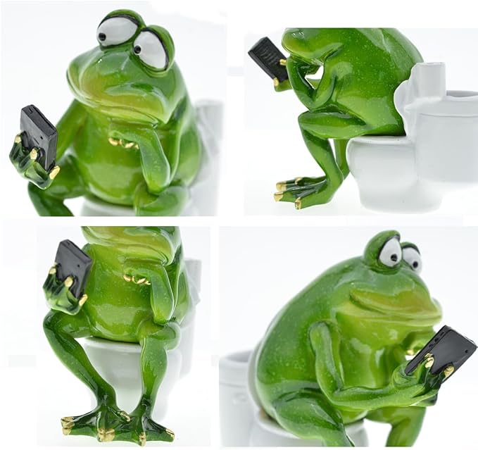 Funny Frog Sitting on Toilet Figurine, Frog Figurine Froggy Sculpture Statue Thinker Mascot Frogs Animals Resin Crafts for Home Office Bathroom Garden Outdoor Decoration Gift (Frog Sitting on Toilet)
