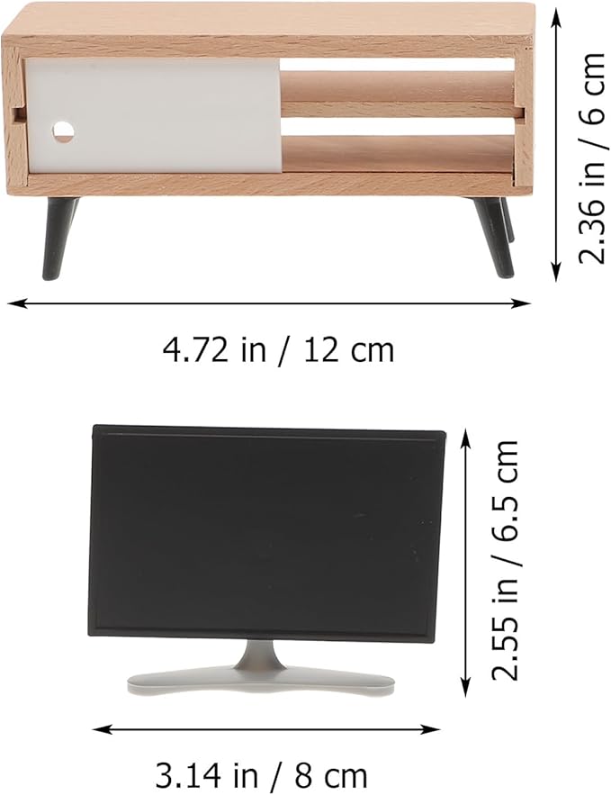 NUOBESTY Miniature Tv with Tv Cabinet 1 12 Scale Dollhouse Furniture Accessory for Kids Pretend Play Mini Fake Television Photo Prop Home Decor