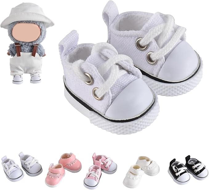 Cute Doll Shoes for Lububu, Premium Doll Shoes for 4-7in Dolls, Compatible with Lububu Doll Clothing & Outfits(White Canvas)