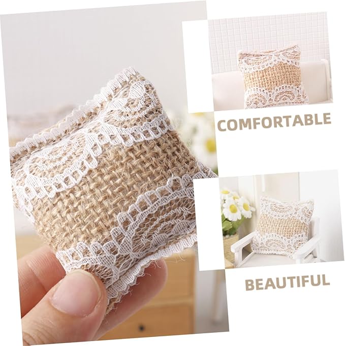 Yardwe 4Pcs Adorable Miniature Dollhouse Pillows with Flower Printing Lace Pillow Model for Vintage Dollhouse Accessories and Home Decor for Mini House Ornaments and Photo
