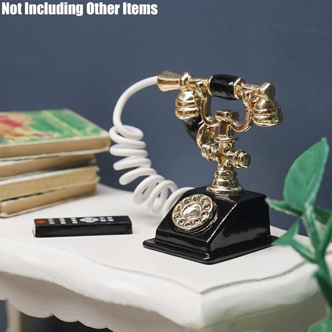 Odoria 1/12 Miniature Rotary Telephone Dollhouse Decoration Accessories, Black