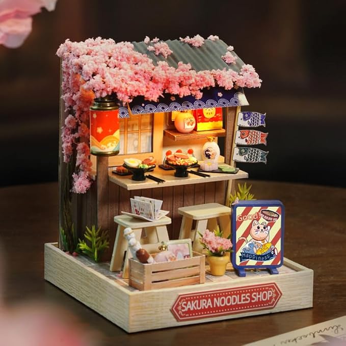 CRIOLPO DIY Miniature Doll House Kit with Furniture, DIY Doll House Miniature Wooden House Kit, Inventive Room, Wooden Dolls House, Ideal for Craft Enthusiasts - Sakura Noodle House