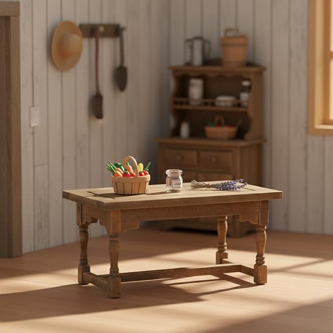 LOGOFUN Dolls House Miniature Wood Table Mini Wooden Table Model 1:12 Scale Tiny Dining Table for Doll House Kitchen Accessories