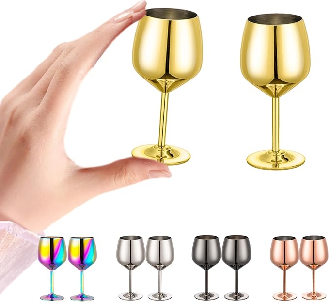 UNISWEET Shot Glasses, 2 oz Shot Glass Set, Stainless Steel Shot Glasses, Mini Wine Glass Perfect for Tasting Brandy,Suitable for party supplies, bar tools, gifts(set of 2) (Gold)