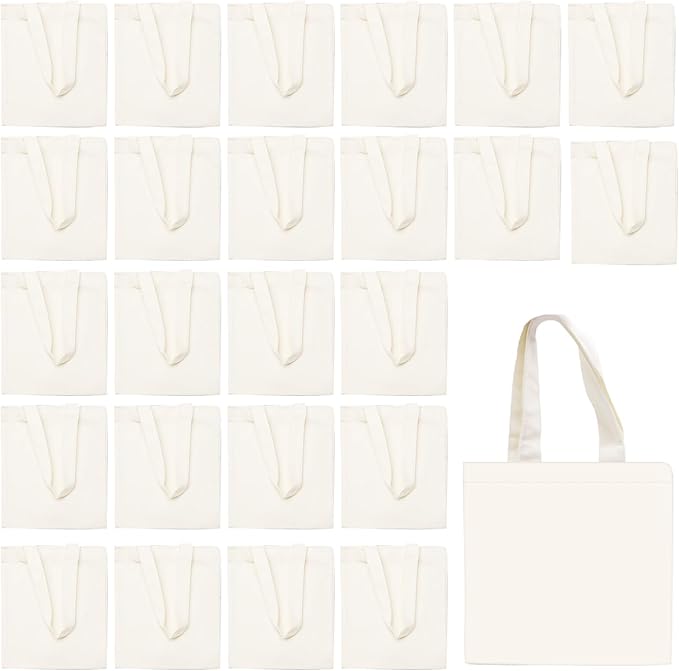 CONEHOY 25 Pcs Mini Tote Bag Reusable Grocery Bags Blank Canvas Tote Bags DIY Sacks Gift Bags for Kids DIY Craft Party Favors (8.5 x 8 Inch)