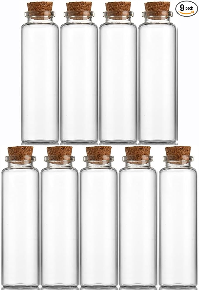 9 pcs 50ml Small Glass Bottles with Cork Stopper,Decorative Bottle,Vials Jars,Cute Storage Jar,Wishing Bottle 30x100mm(1.18x3.94inch)