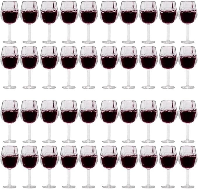 LOGOFUN 40Pcs Miniature Wine Glasses Dollhouse Red Wine Glasses 1:12 Scale Mini Goblet Glass Drinking Cups Model for Dollhouse Kitchen Decor