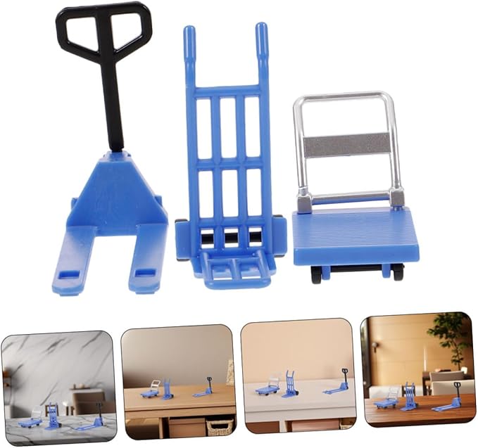 VICASKY 3sets Platform Cart Models Realistic Forklift Toy for Dollhouse Scenes Lightweight Trolley Intricate Details Educational Construction Vehicle Playset for Boys and Girls